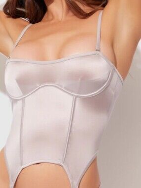 Satin Bustier Teddy in Satin Silver NWT Fredricks of Hollywood - Women Intimates